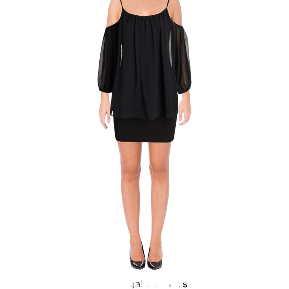 Laundry By Shelli Segal Black Rhinestone Mini Dress Long Sleeves Whimsigoth